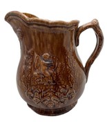 Brown Heavy Glazed Pottery Milk Water Pitcher 9.5&quot; Tall Cherubs Decorati... - $48.38