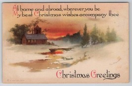 Ellen Clapsaddle Christmas Greetings Sunset Church Snow Scene Postcard Z25 - £5.49 GBP