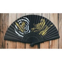 Vintage Chinese Folding Hand Fan Tiger Hawk Black Painted Fabric 15&quot; Span - $24.98