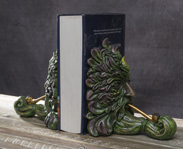 Forest Tree Spirit Ent Celtic Greenman Smoking Golden Pipes Decorative Bookends - £46.24 GBP