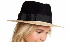 Kate Spade New York Wool Crown Straw Brim Fedora Black ONE SIZE - $41.58