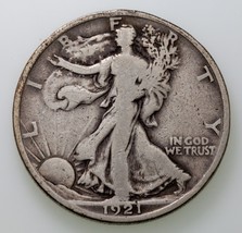 1921-D 50C Walking Liberty Half Dollar in Very Good VG Condition, Natural Color - £350.56 GBP