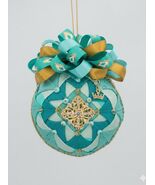 Handmade Teal &amp; Gold Quilted Keepsake Ornament Gift for Spring or Mothe - $23.00