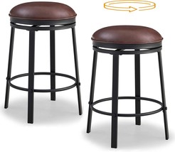 Olluo Swivel Bar Stools Set Of 2, Counter Height Stools, Round Faux, Bbpu. - £145.46 GBP