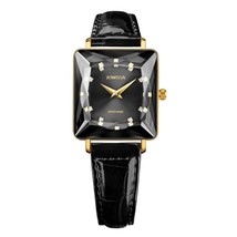 FACET PRINCESS Princess-Cut Gold Plated Swiss Quartz Watch 15mm Band Bla... - $474.99