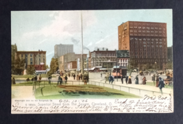 Superior Street from the Square 1905 Cleveland OH Streetcars People Roto... - $19.99