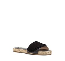 Louise et Cie Black Fringed Flat Slip-on Leather Sandals ~ Lo-Caden 3 ~ Size 7M - £29.89 GBP