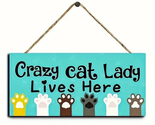 NEW Crazy Cat Lady Lives Here Wooden Sign 4 x 8&quot; wall decor plaque teal ... - $7.95