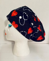 Cotton European Style &quot;Hearts and Stethoscopes&quot; Scrub Cap, OR Hat, Surge... - $20.00