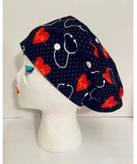Cotton European Style &quot;Hearts and Stethoscopes&quot; Scrub Cap, OR Hat, Surge... - $27.38 CAD