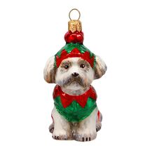 Joy to the World Shih Tzu in Elf Pajamas Polish Glass Christmas Tree Orn... - $65.32