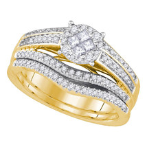 14k Yellow Gold Princess Diamond Bridal Wedding Engagement Ring Set 5/8 Ctw - £1,106.54 GBP