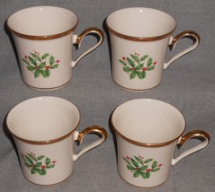 Set (4) Lenox HOLIDAY PATTERN Handled Mugs MADE IN USA - £79.12 GBP