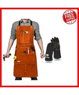 Extra Long Leather Work Apron - Flame Resistant Design for Safety &amp; Comfort - $69.29