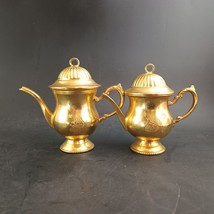 Set Of 2 Teapot Christmas Ornaments, Miniature Gold Tone Metal, 3.5&quot; &amp; 4... - $331.71 MXN