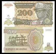 Zaire P62a, 200 Nouveaux Zaires, President Mobutu, leopard / stick fishi... - $3.11