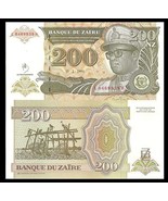 Zaire P62a, 200 Nouveaux Zaires, President Mobutu, leopard / stick fishi... - $3.11