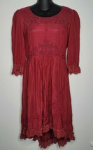 Free People Womens Red Peasant Dress Size 10 Embroidered 3/4 Sleeve Boho  - $44.99