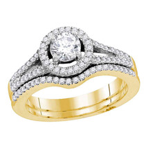 14kt Yellow Gold Round Diamond Bridal Wedding Engagement Ring Band Set 1.00 Ctw - £2,141.02 GBP
