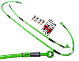 Kawasaki Z125 Pro Brake Lines 2016-2022 Front-Rear Solid Green Braided Stainless - £99.31 GBP
