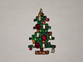 Vintage WEISS Candle Rhinestone CHRISTMAS TREE Pin Brooch - $85.00