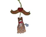 Kurt Adler Cat Christmas Ornament Brown Striped Red Bow Kitty Mouse 1992 - $10.99