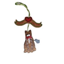Kurt Adler Cat Christmas Ornament Brown Striped Red Bow Kitty Mouse 1992 - $10.99