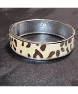 Leopard Print Dyed Calf Hair Inlay Silver Plated Hinge Bracelet - £62.10 GBP