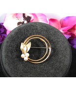 KREMENTZ Vintage Genuine PEARL PIN Circle Round Leaves Berries Gold Plat... - $21.77