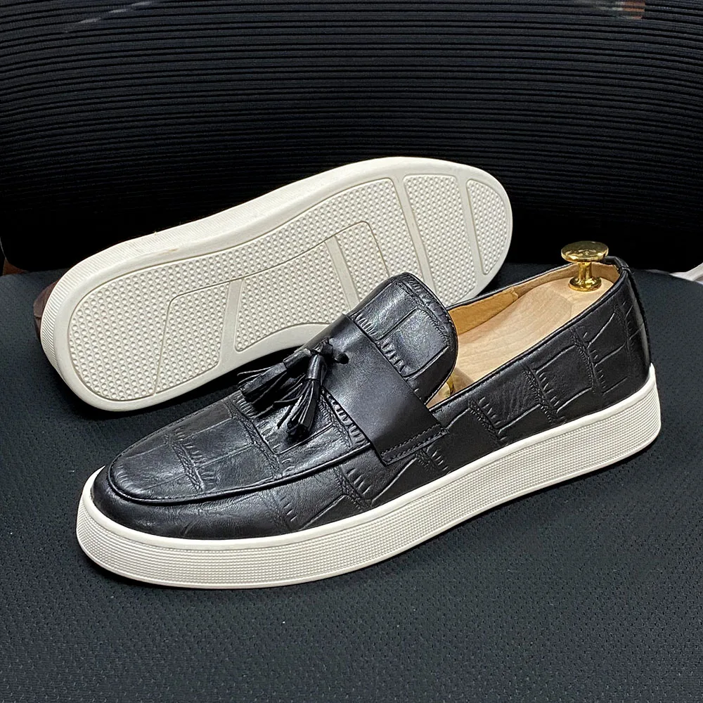 Big size 38 to 50 tassel loafer men casual shoes cow genuine leather slip on soft thumb200