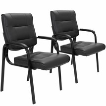 2Pcs Leather Guest Chair Black Waiting Room Office Reception Chairs W/Arm - £126.63 GBP