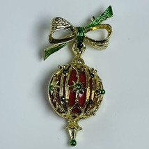 Vintage Gerry’s Gold Tone Red Green Enamel Christmas Ornament Dangle Bro... - $16.61