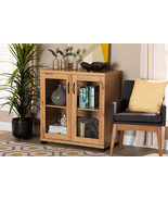 Adelina Oak Brown 2-Door Storage Cabinet w/Glass Doors - $158.00