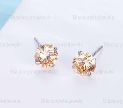 1 Pair Round Champagne CZ 4 Prong Martini Stud Earring Solid 925 Sterling Silver - £11.55 GBP+