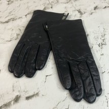 Black Genuine Leather Gloves Womens Sz M Acrylic Knit Lined Wrist Length - £17.86 GBP