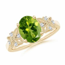 ANGARA Vintage Style Oval Peridot Ring with Diamonds for Women in 14K Solid Gold - £1,262.06 GBP