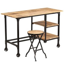 Mango Wood Steel Desk with Storage by vidaXL, 60x30x72 cm, Drawers & Shelves - $4,098.84 MXN