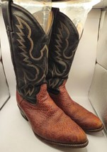 Vtg Tony Lama H0401 Men&#39;s Bullhide Leather Brown Cowboy Western Boots 10 D Old - £61.60 GBP