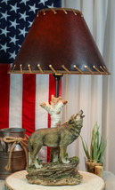 Rustic Wildlife Grey Wolf Howling By Birchwood Tree Table Lamp With Laced Shade - £56.05 GBP