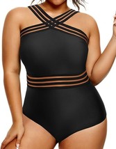 Yonique Women&#39;s Black One Piece Tummy Control Monokini Swimsuit - Plus Size: 22W - £14.46 GBP