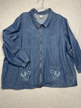 90&#39;s VTg Blair Chambray Denim Shirt Jacket Plus Sz 3X Full Zip Embroidery Y2K - £24.93 GBP