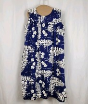 Vintage 60s Ui-Maikai Floral Hawaiian Sleeveless Dress Mumu 2XL Cotton Blue - $41.99