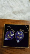 Mexican Earrings Alpaca Silver Abalone Vintage Dangle Purple Stone Inlays - £15.85 GBP
