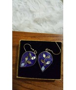 Mexican Earrings Alpaca Silver Abalone Vintage Dangle Purple Stone Inlays - $26.83 CAD