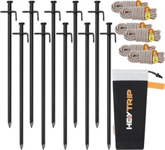 Heytrip 10 Pcs. 12 Inch Heavy Duty Tent Stakes With 13 Ft. Reflective Guy Lines - £30.45 GBP