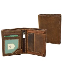 DR403 Men&#39;s Bifold Vintage Leather Wallet Tan - £26.26 GBP