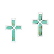 Stylishly Elegant Simulated Turquoise Inlaid Sterling Silver Cross Earrings - £13.27 GBP