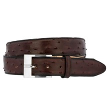 Black Cherry Western Cowboy Leather Belt Ostrich Quill Pattern Silver Buckle - £22.41 GBP