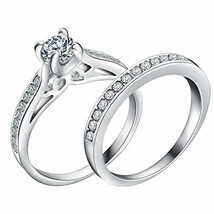 Womens 925 Sterling Silver CZ Crystal Engagement Wedding Ring Band 2 Pie... - $9.99