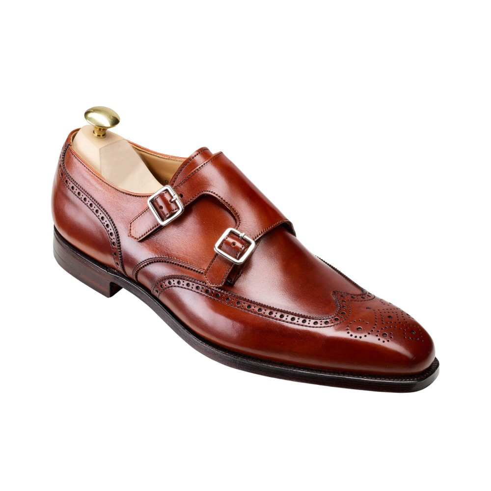 Men Brown Monk Double Buckle Straps Wing Tip Brogue Toe Leather Shoes US 7-16